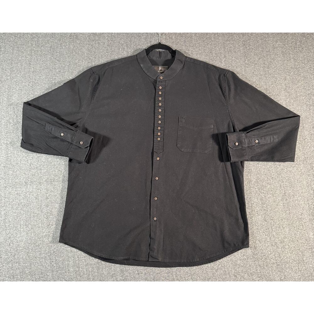 Celtic Ranchwear Shirt Mens 2XL Black Band Collar Cotton Linen Button Up Casual